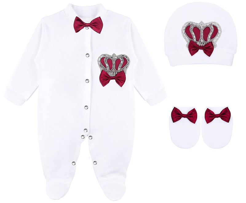 Lilax Baby Boy Newborn Crown Jewels Layette 3 Piece Gift Set 0-3 Months Burgundy - Image 1